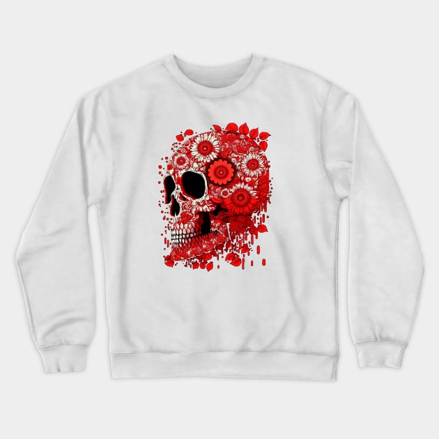 Red Flowers Skull Crewneck Sweatshirt by T-signs